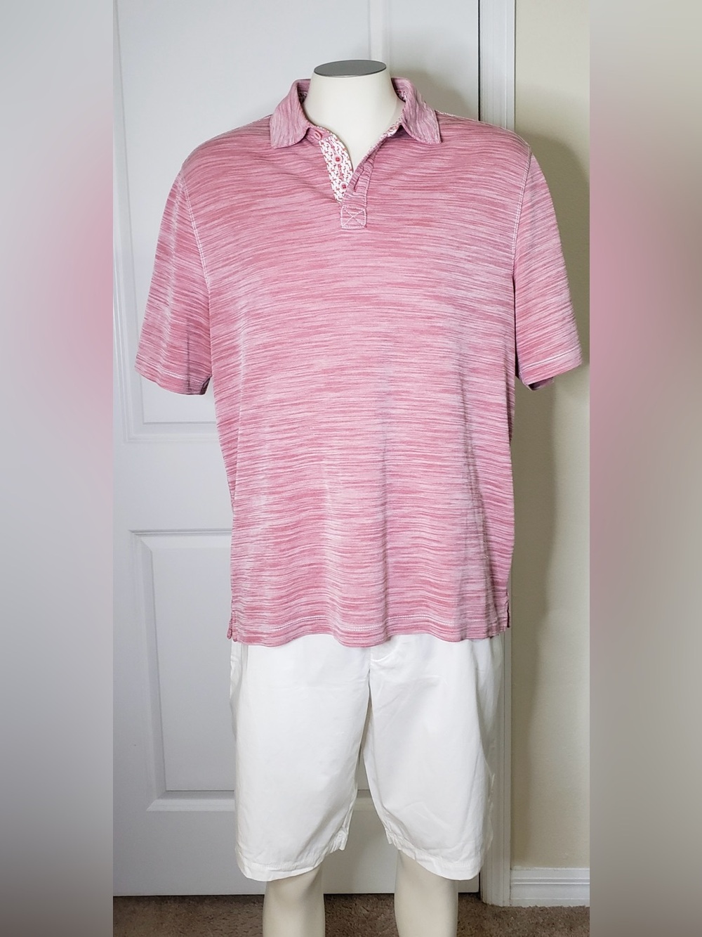 Marti Kat Men’s Pink Polo Shirt Flamingo Accent Short Sleeve Casual Golf Size XL